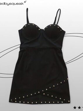 Forever 21 Black Faux Suede Leather Studded Mini Dress Medium Y2K Goth Party